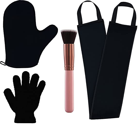 Photo 1 of 4 Pack Self Tanning Mitt Applicator Kit, with Self Tan Back Applicator, Self Tanning Glove, Exfoliating Glove, Flat Top Self Face Tanner Brush, for Self Sunless Tan (Black)
