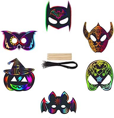 Photo 1 of FCOVUVDBD 24PCS Halloween Mask Craft for Kids, Magic Rainbow Scratch Art Superhero Masks, Dress Up Halloween Costumes, Creative Classroom Arts and Crafts, Party Favors for Kids 