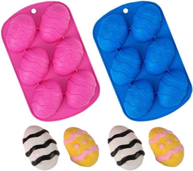 Photo 1 of 2 Packs Easter Silicone Mold Sets, Easter Egg Chocolate Cake Mold, 6-Cavity Non-stick Easter Egg Shaped Silicone Molds for Easter Chocolate, Hot Chocolate Cocoa Bombs, Party Jelly, Ice Cube, Soap 