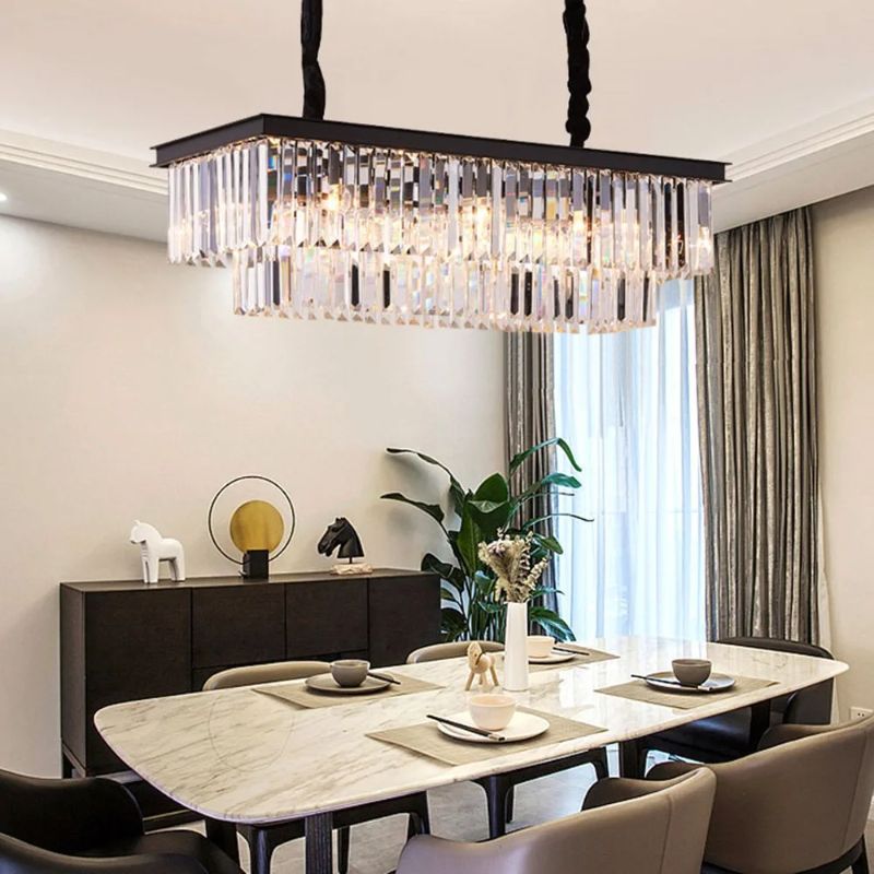 Photo 1 of  MEELIGHTING Rectangular Modern K9 Crystal Chandeliers Lighting Pendant Ceiling Lights Rectangle Chandelier Lamp 