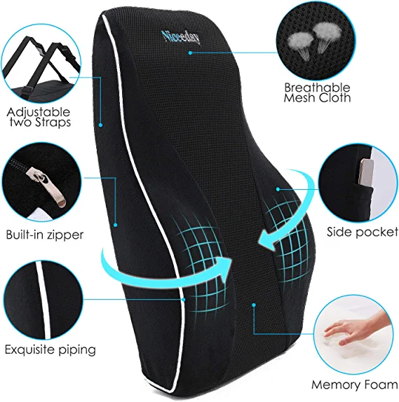 Photo 1 of Lumbar Support Pillow for Office Chair Car Lumbar Pillow Lower Back Pain Relief Memory Foam Back Cushion with 3D Mesh Cover Gaming Chair Back Pillow Ergonomic Orthopedic Back Rest for Wheelchair Desk
