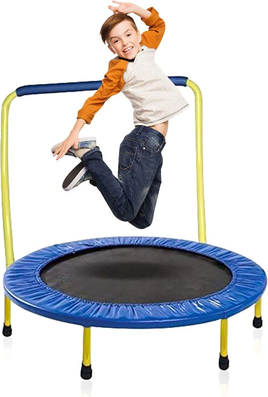 Photo 1 of KEWLTAX Kids Trampoline Portable & Foldable 36 Inch Round Jumping Mat for Toddler Durable Steel Metal Construction Frame with Padded Frame Cover and...

