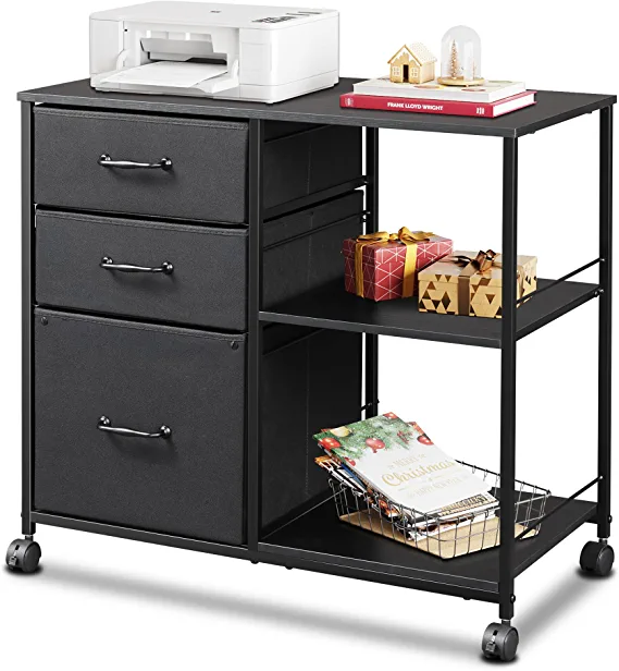 Photo 1 of DEVAISE 3 Drawer Mobile File Cabinet, Rolling Printer Stand with Open Storage Shelf, Fabric Lateral Filing Cabinet fits A4 or Letter Size for Home Office, Black
