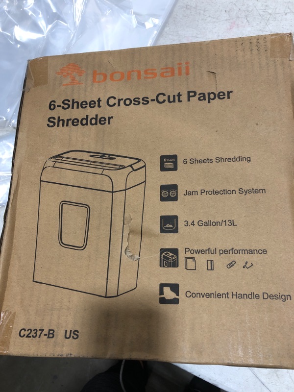 Photo 2 of Bonsaii Paper Shredder for Home Use,6-Sheet Crosscut Paper and Credit Card Shredder for Home Office,Home Shredder with Handle for Document,Mail,Staple,Clip-3.4 Gal Wastebasket(C237-B)
