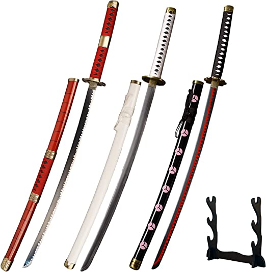 Photo 1 of 41" Roronoa Zoro Steel Swords Real,Kitetsu,Wado Ichimonji,Shusui,Yubashiri,Yama Enma,Zoro's New World 3pc/4pc Handmade Katana
