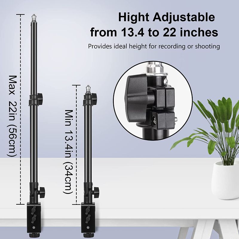 Photo 1 of iFongsh 180° Rotatable Camera Desk Mount Stand, 13.4"-22" Adjustable Tabletop Light Stand with 1/4" Ball Head & 3/8", 5/8" Screw for Photography Videography Live Streaming Virtual Meetings
