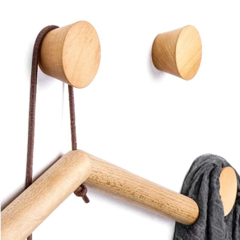 Photo 1 of 3 PCS Natural Wooden Coat Hooks,Wall Mount Single Hat Bag Hooks,Decorative Cone Hooks (3, Beech Wood) 3 Beech wood