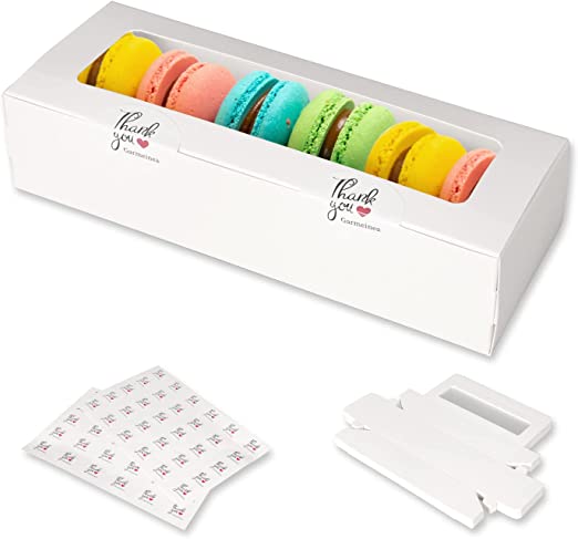 Photo 1 of 30 Pack Macaron Boxes Packaging for 5 to 7 Macarons with 60 Pcs Stickers for Home DIY Baking Gift(White)
