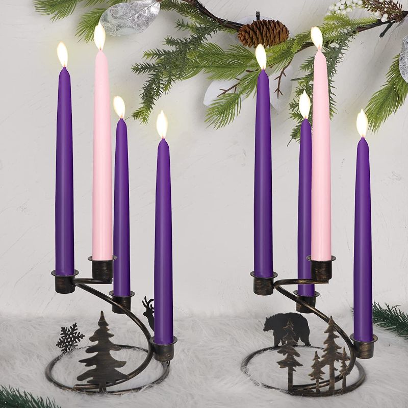 Photo 3 of Adroiteet Advent Candle Holder, 2 Pcs Christmas Advent Wreath Candle Holder with Christmas Tree Reindeer Snowflake, Christmas Decorations Centerpiece for Home Church 