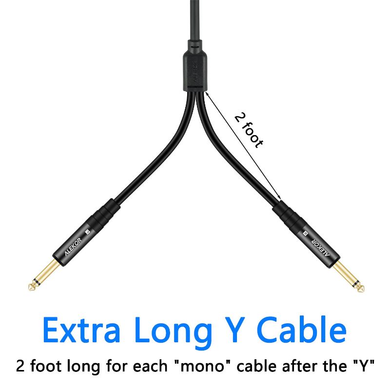 Photo 2 of ALEKOR Insert Cable, 1/4 Inch TRS Stereo Male to Dual 1/4 Inch TS Mono Male Y-Splitter Stereo Breakout Cable - 10 Foot 