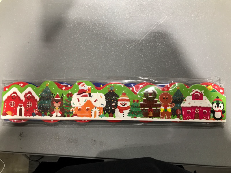 Photo 2 of 60Ft Christmas Bulletin Board Borders, 3 Designs Xmas Wave Border Decoration Santa Claus, Snowman Xmas Tree Winter Holiday Border Trim for Bulletin Board, Desks, Home, School or Classroom (45 Sheets) set of 2
