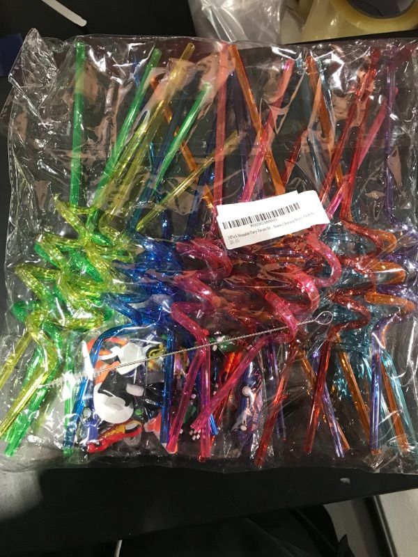 Photo 2 of 24Pack Hotwheels Reusable Party Favors Straws for Birthday Party Supplies, Cartoon Themed Plastic Rainbow Drinking Straws with 2 PCS Straws Cleaning Brush
