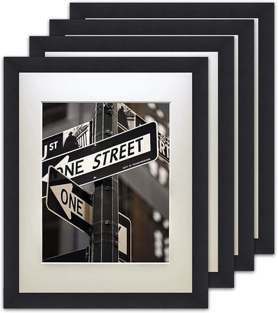 Photo 1 of 18" X 24" BLACK WOOD 4 PACK PICTURE FRAME WITH TEMPERED GLASS, 12" X 18" MATTED
