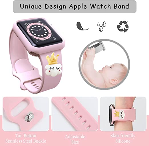 Photo 1 of Cute Bands Compatible Apple Watch Band 38mm 40mm 42mm 44mm with Case Girls Women, Cute CartoonSilicone Sport Replacement Strap for Series SE 6 5 4 3 2 1 Gifts