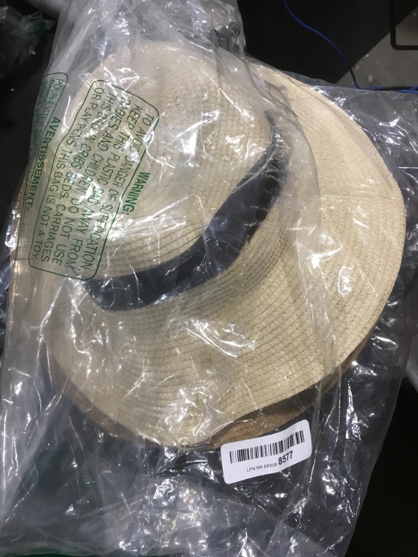 Photo 2 of 2 Pack Women Straw Hat Panama Wide Brim Roll up Hat Fine Braid Fedora Summer Sun Hat with Wind Lanyard for Beach Travel UPF Beige & Khaki