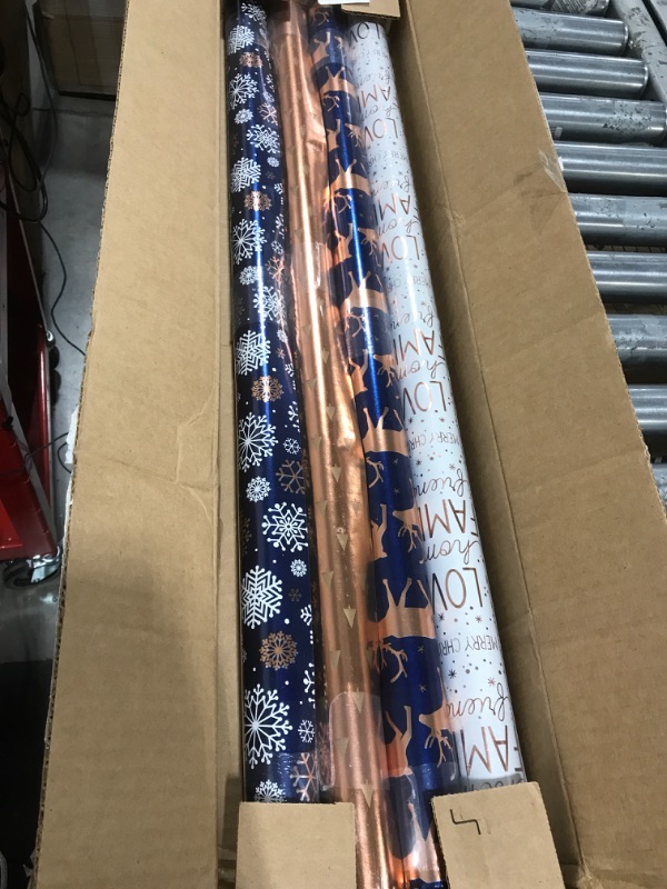 Photo 2 of American Greetings Reversible Christmas Wrapping Paper, Navy and Rose Gold