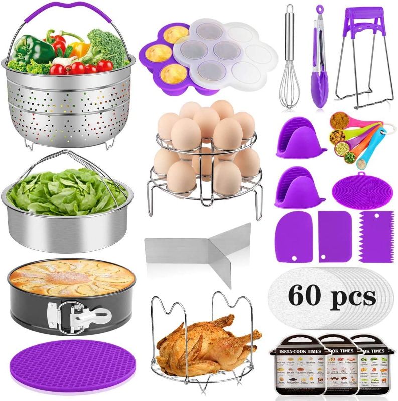 Photo 1 of Aiduy 23 Pieces Accessories for Instant Pot 6,8 Qt, Pressure Cooker Accessories Set - 2 Steamer Baskets, Springform Pan, Stackable Egg Steamer Rack, Egg Bites Mold, 60 Pcs Parchment Paper
