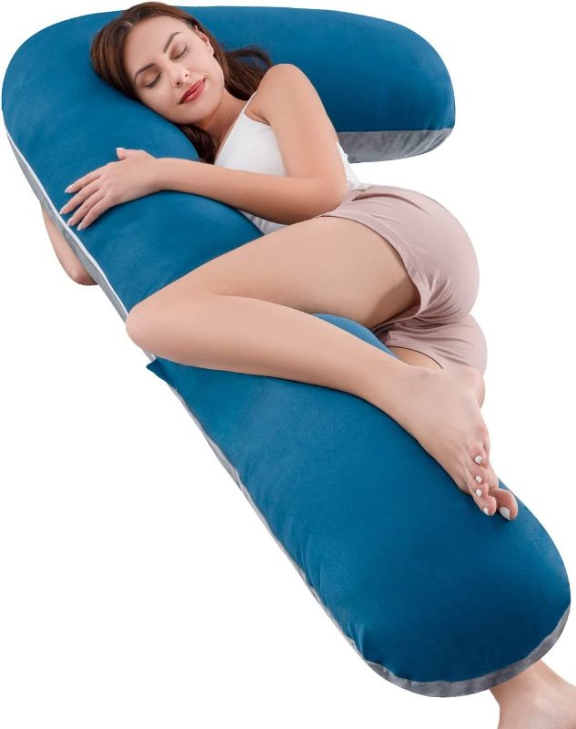 Photo 1 of AngQi Body Pregnancy Pillow,L-Shaped Pregnancy Pillow for Side Sleepers,Maternity Body Pillow with Velvet & Jersey Cover