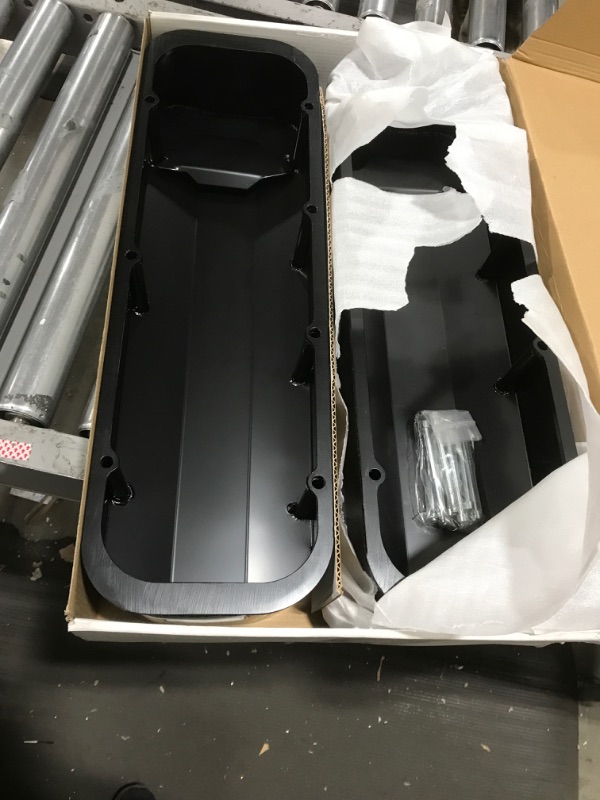 Photo 2 of 1 SET SHLPDFM Black Colour Valve Covers FABRICATED Polished Aluminum Valve Covers Tall Bolts with Billet Rail Fits for Big Block Chevy BBC 396 427 454 502