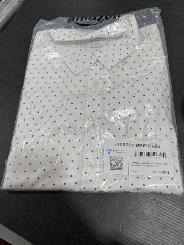 Photo 2 of Amazon Essentials Women's Classic-Fit Long-Sleeve Button-Down Poplin Shirt Large White, Dots