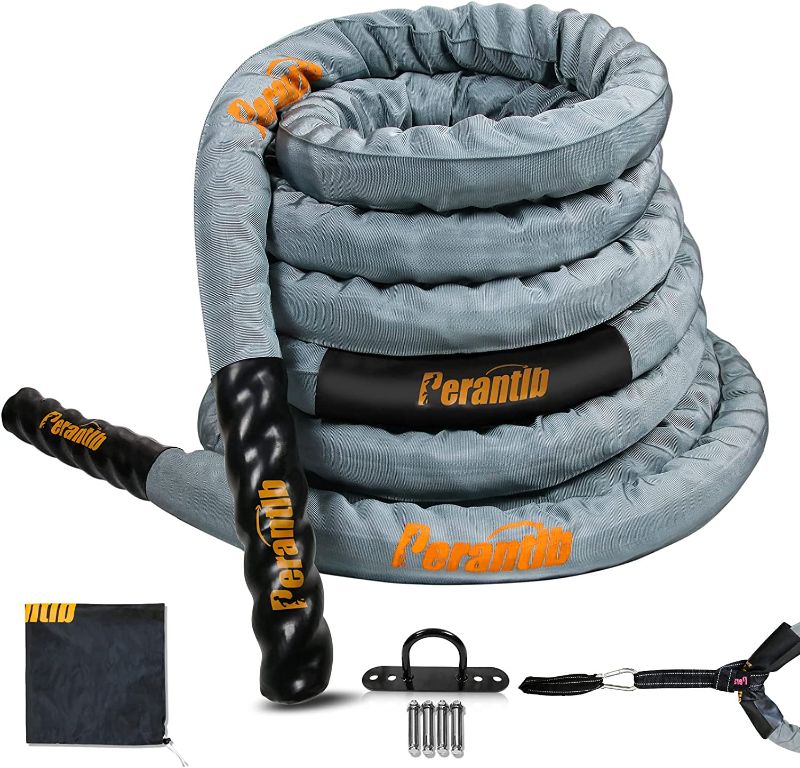 Photo 1 of 
Perantlb Poly Battle Rope with Cloth Sleeve -1.5/2 Inch Diameter 30'  Length -Gym Muscle Toning Metabolic Workout Fitness, Battle Rope Anchor Strap Kit Included…
