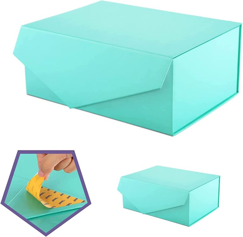 Photo 1 of 2 gift boxes PACKQUEEN 2 Gift Boxes 9x6.5x3.8 Inches, Turquoise Gift Boxes, Bridesmaid Proposal Boxes, Gift Boxes with Lids, Rectangle Collapsible Boxes with Magnetic Lids for Gift Packaging (Matte Turquoise with Grain Texture)
