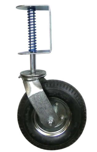 Photo 1 of 8 in. Black Rubber and Steel Pneumatic Swivel Gate Caster with Spring-Loaded Bracket and 200 lbs. Load Rating
