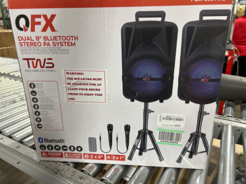 Photo 7 of PBX-800TWS 8-Inch Bluetooth Stereo PA System Comes with 2X 8 Speakers and 2X Stands, 2X Microphones, and a Remote Control