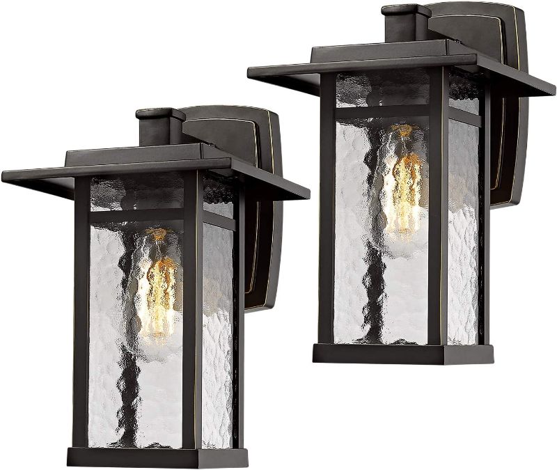 Photo 1 of ( factory sealed ) Beionxii Outdoor Wall Lights, 14" H Large Exterior Light Fixture Outside Porch Lights for House Front Door Garage, Oil Rubbed Bronze Cast Aluminum w/Water Glass - A268W-2PK
