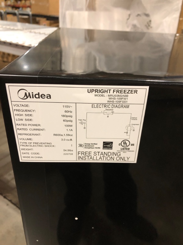 Photo 4 of Midea MRU03M2ABB Upright Freezer Large Black, 3.0 Cubic Feet