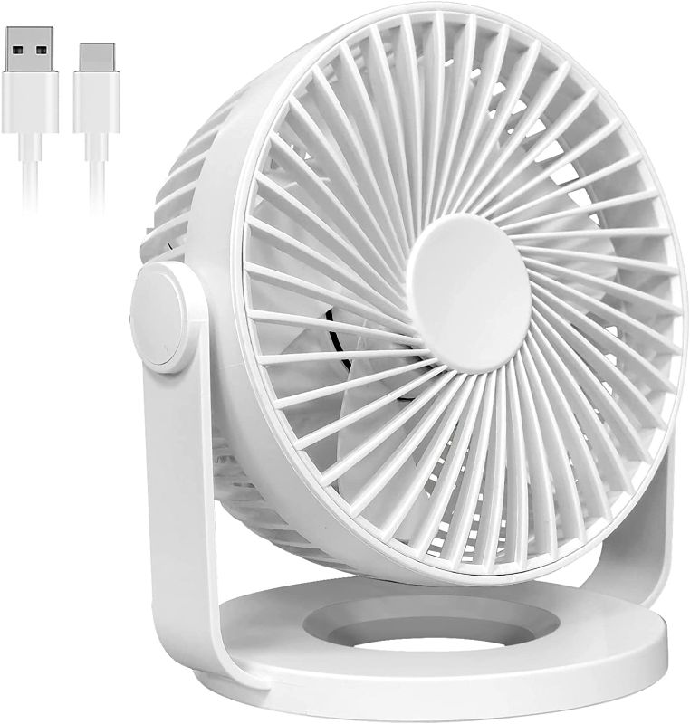 Photo 1 of CML USB Desk Fan, 5 Inch Mini Personal Fan with 4 Speeds Brushless Motor, 360° Rotate Quiet Portable Cooling Table Fan for Home, Office, Desktop, Camping, Travel, Dorm, White
