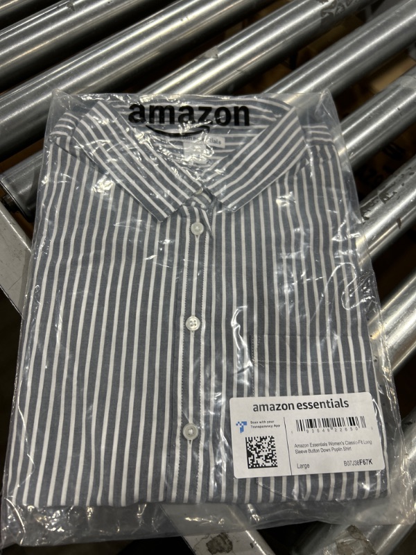 Photo 2 of Amazon Essentials Women's Classic-Fit Long-Sleeve Button-Down Poplin Shirt Large Indigo, Stripe