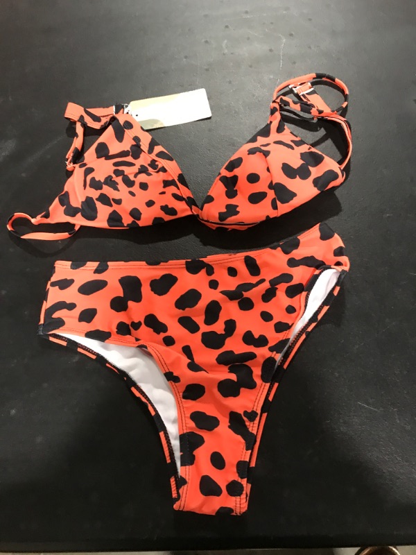 Photo 2 of BTFBM Women Casual High Waisted Bikini Sets Swimsuit Leopard Print Triangle Two Piece Bathing Suit Swimwear Orange Small