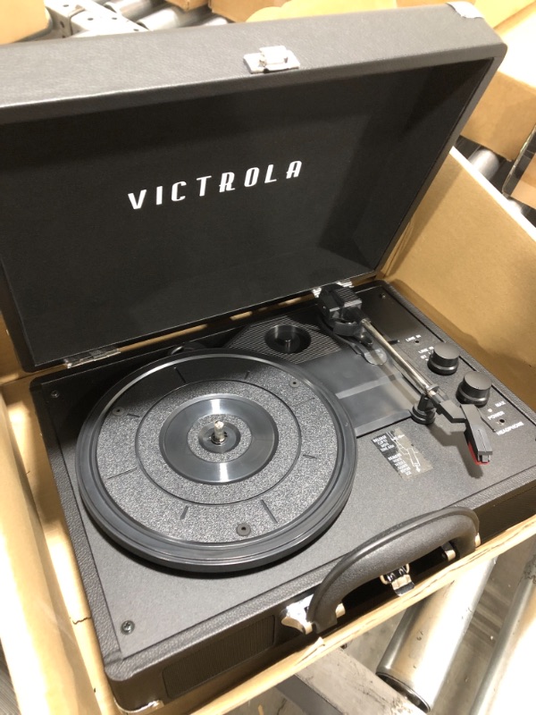 Photo 2 of Victrola Vintage 3-Speed Bluetooth Portable Suitcase Record Player with Built-in Speakers | Upgraded Turntable Audio Sound| Includes Extra Stylus | Black, Model Number: VSC-550BT-BK, 1SFA