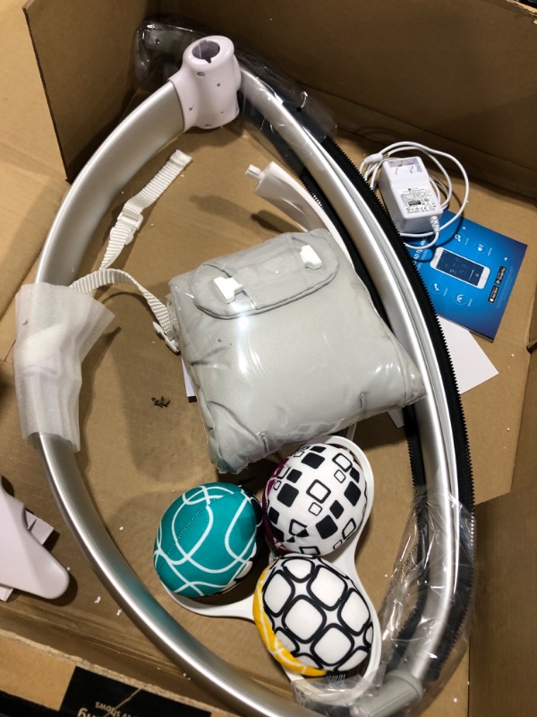 Photo 1 of 4moms mamaRoo 4 Multi-Motion Baby Swing + Safety Strap Fastener, Bluetooth Baby Swing with 5 Unique Motions, Nylon Fabric, Grey