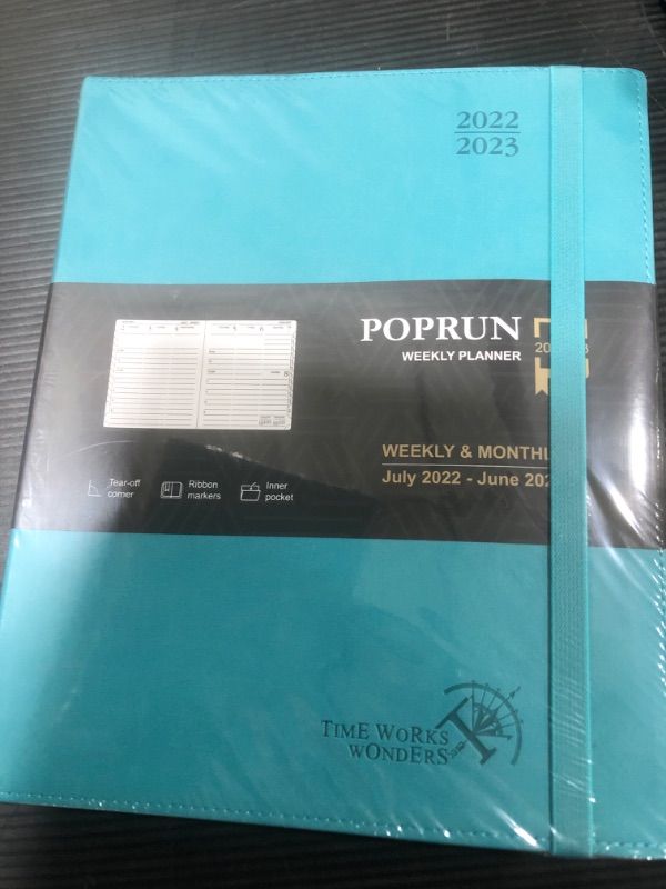 Photo 1 of POPRUN Planner 2022-2023 (8.5'' x 10.5'') Academic Year Planner (July 2022 - June 2023), Weekly and Monthly Planner with Hourly Time Slots, Monthly Tabs, 100GSM Paper, Soft Cover - Turquoise
