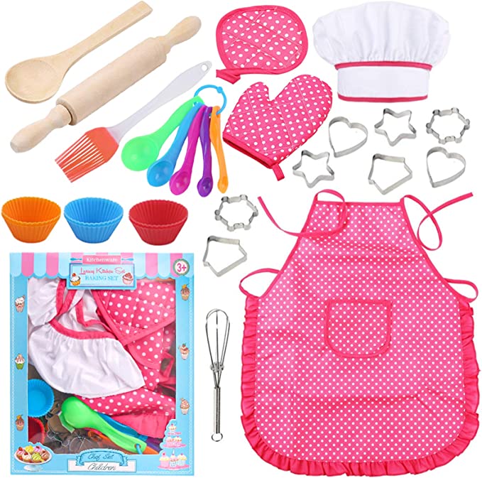 Photo 1 of 3 otters 27pcs Kids Chef Set, Kids Baking Sets with Apron Chef Hat Chef Costume Dress Up Chef Outfit for 2 3 4 5 6 7 8 Year Old Girls Stocking Stuffers
