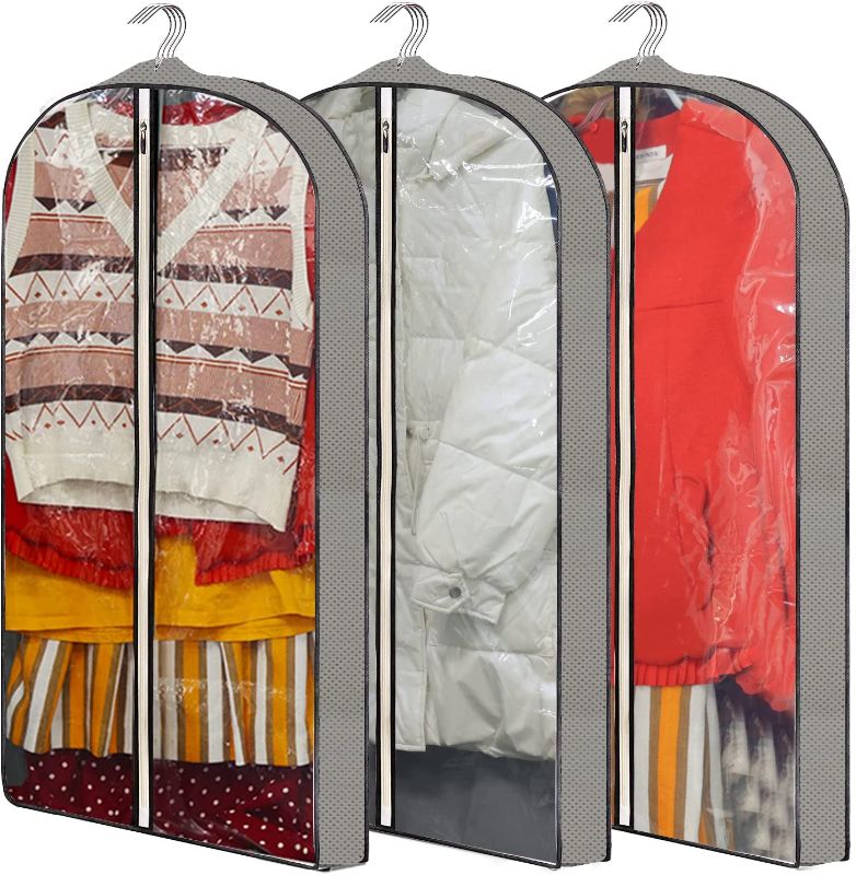 Photo 1 of 40" Garment Bags, Clear Moth Proof Suits Covers with 4" Gussetes, for Hanging Clothes Closet Storage Travel, Plastic Protector for Coat, Jacket, Sweater, Shirts, 3 Packs
