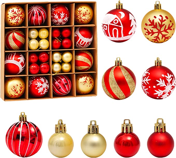 Photo 1 of 44ct Christmas Ball Ornaments,Red and Gold Ball Ornaments for Christmas Tree,Shatterproof Waterproof Glittering Christmas Decorative Hanging Ornaments,Christmas Decoration(44ct,Red and Gold)
