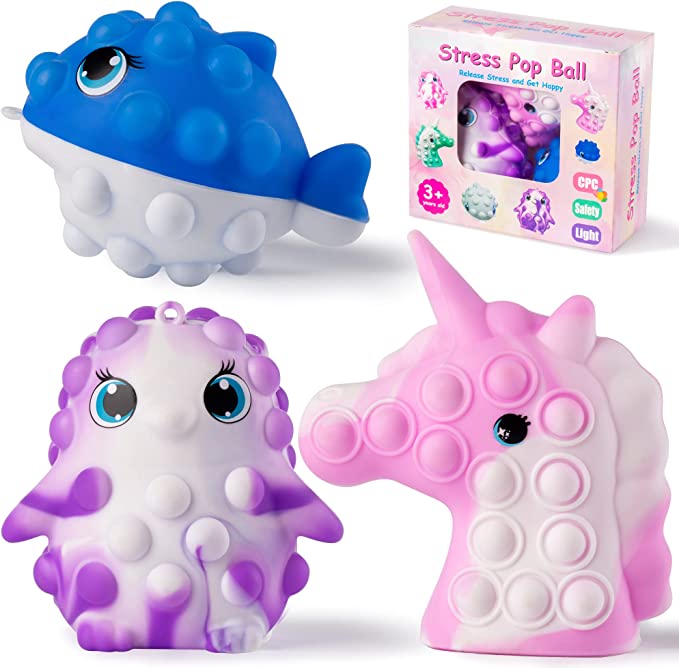 Photo 1 of 3 Pack Pop Stress Balls Fidget Toys,3D Stretchy Anxiety Relief Fingertip Squeeze Toy,Silicone Push Bubbles Stress Pressure Relieving Toys for Anti-Anxiety

