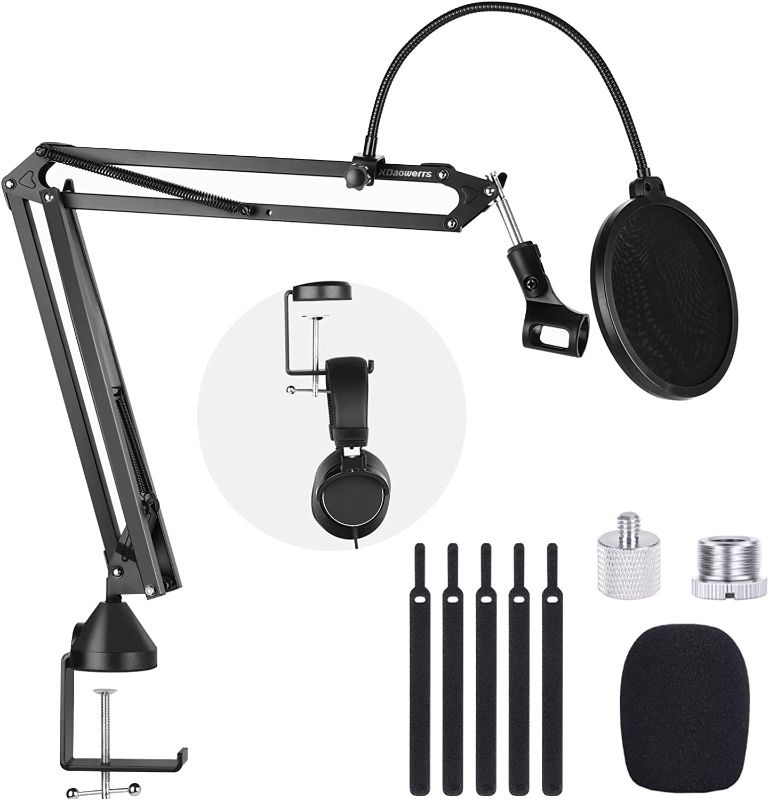 Photo 1 of Mic Stand,XDaowerrs Adjustable Suspension Boom Scissor Mic Stand with 3/8" to 5/8" Adapter,Pop Filter,Mic Clip,Upgraded Heavy Duty Clamp for Blue Yeti X Nano Snowball Ice Hyperx Quadcast,Broadcast