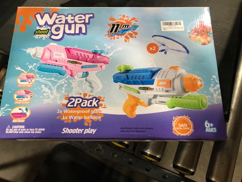 Photo 2 of 2 Pack Water Guns for Kids Adults - 1200CC Squirt Gun Super Water Blaster Soaker Long Range 36 Ft Summer Swimming Pool Party Beach Outdoor Water Fighting Toy Gift with 37 PCS Quick Fill Water Balloons