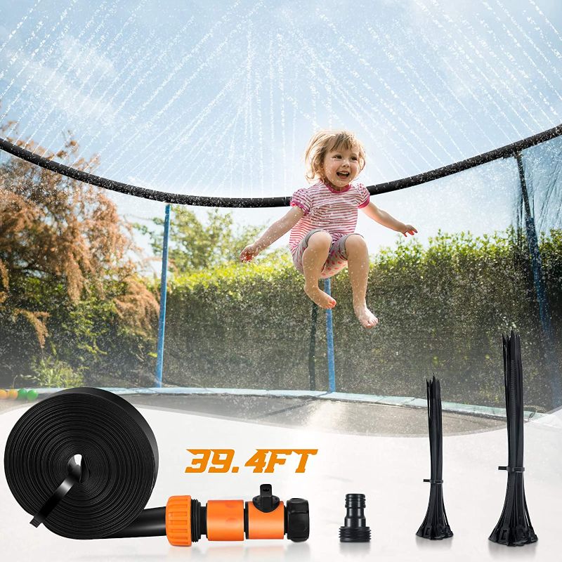 Photo 1 of AGPTEK Trampoline Sprinkler, 39.4 ft Water Play Trampoline Sprinklers for Kids, Summer Outdoor Spary Water Park Fun, Water Games Toys Sprinklers Backyard Water Park for Boys & Girls