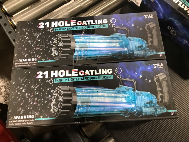 Photo 2 of 2Pcs 21 Hole Bubble Gun with Bubble Solution for Kids That Can Make Massive Bubbles, Electronic Automatic Bubble Blower with Lights,as Summer Gifts for 3 4 5 6 7 8 9 10 Year Old Boys Girls Toddler