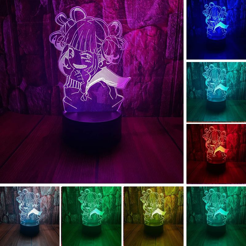 Photo 1 of Cartoon My Hero Academia Himiko Toga Anime Figure 3D LED Optical Illusion Bedroom Decor Table Lamp with Remote 7 Colors Acrylic Sleep Night Light Birthday Xmas Gifts for Child Kids