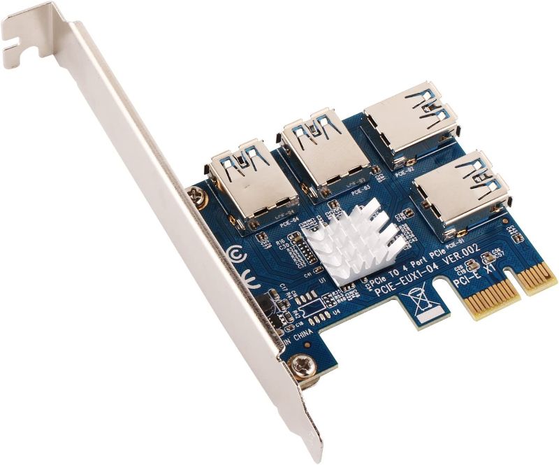 Photo 1 of Ubit 1 to 4 PCI-E Riser Extender for BitcoinLitecoin ETH Coin 4 in 1 PCI-E Riser Adapter Board USB3.0 PCI-E Rabbet- Ethereum Mining ETH (4 in 1
