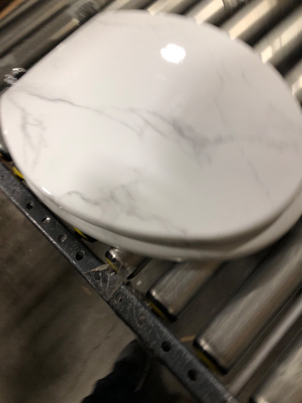 Photo 2 of Angel Shield Marble Toilet Seat Durable Molded Wood with Quiet Close,Easy Clean?Quick-Release Hinges (Elongated,White Marble)
