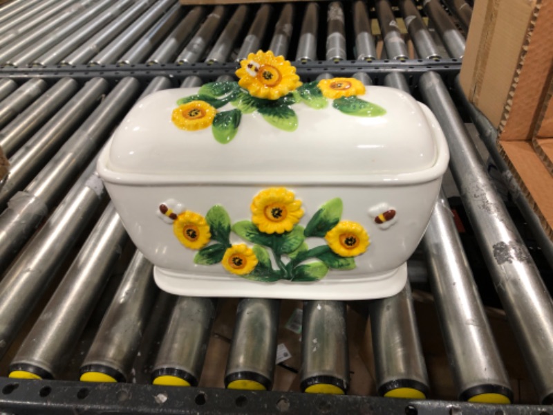Photo 2 of 3-D Sunflower Ceramc Bread Box 13-3/4"L, 83075 White