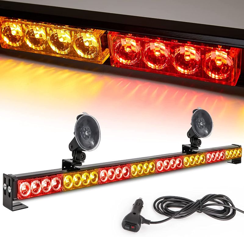 Photo 1 of Amber/Red Emergency Strobe Light Bar 36 In 13 Flash Patterns Traffic Advisor Warning Hazard Windshield Safety Lights Bar with Cigar Lighter for Police Vehicles, Truck (35.5 Inch, Yellow/Red 32 Led)
