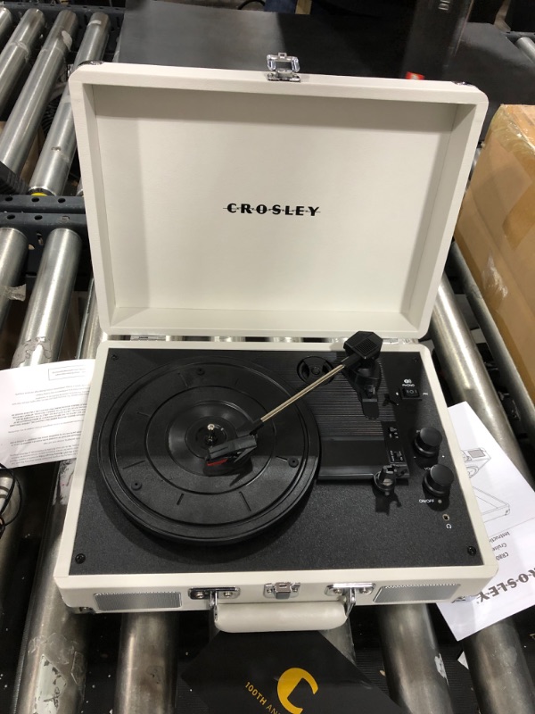 Photo 2 of Crosley CR8005F-WS Cruiser Plus Vintage 3-Speed Bluetooth in/Out Suitcase Turntable, White Sand Bluetooth In/Out White Sand